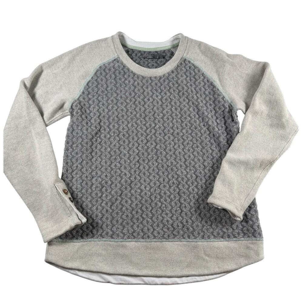 prAna Aya Sweater Gray Gravel Cable Knit Button Sleeve Women’s Large